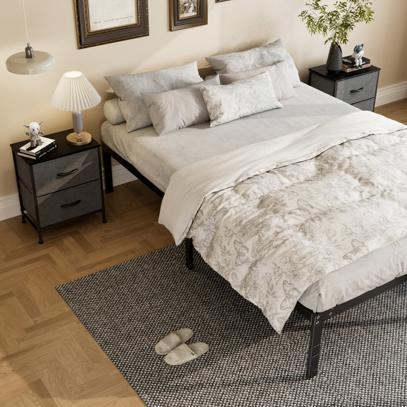  Ensemble de chambre avec lit plateforme et table de chevet 3 pièces Lutherville, Gris, Double