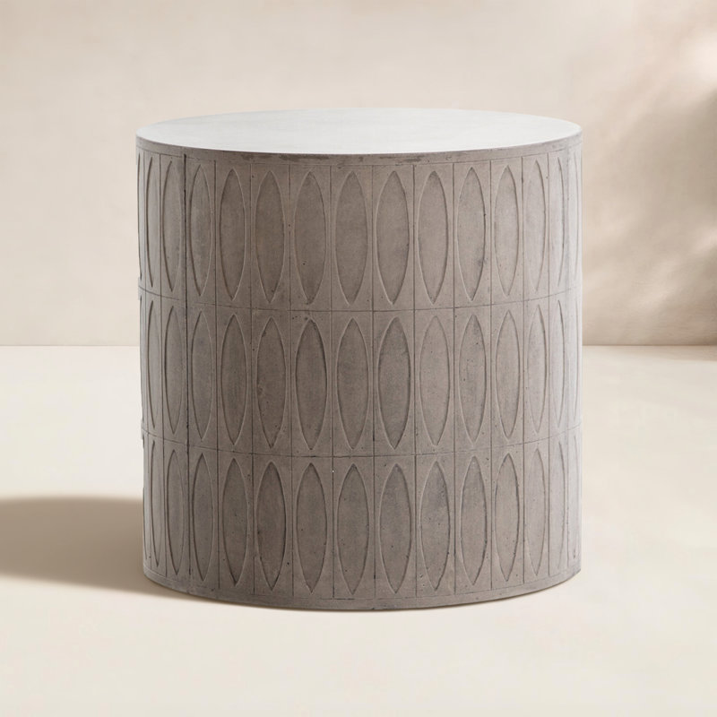 20'' Stone Outdoor Side Table, White Concrete