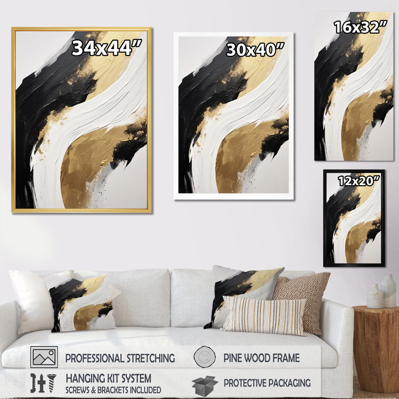 Nature essentielle de l'alchimie abstraite or noir I - peinture abstraite, art mural, salon, H 44 po x l 34 po x P 1,5 po