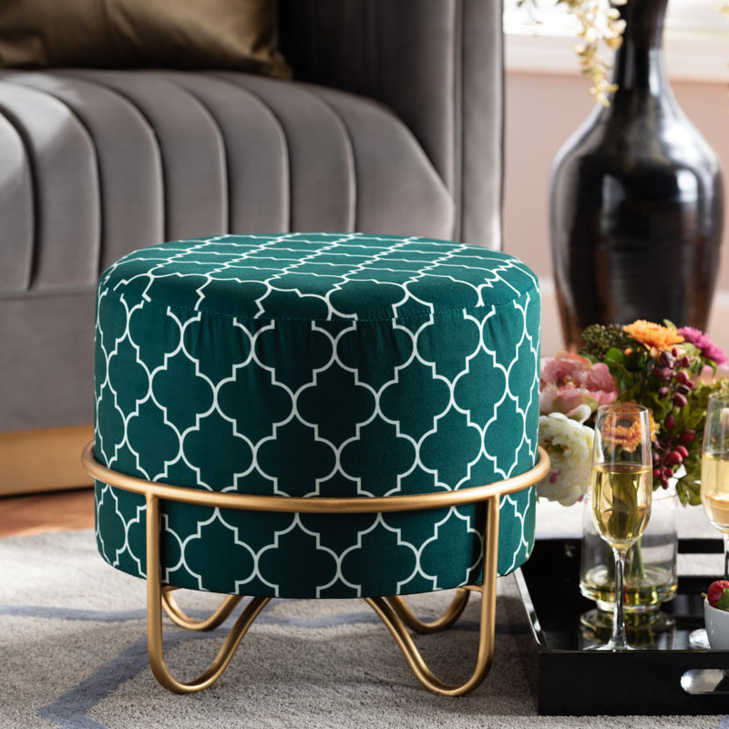 Cherri Upholstered Ottoman, Teal Green