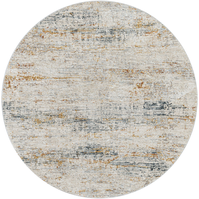 Tapis chameau / ivoire / bleu, Rond 5 pi 3 po