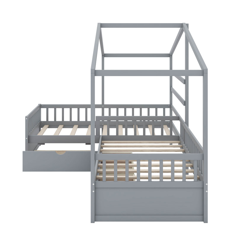 Lit plateforme simple avec tiroirs de rangement, Gris