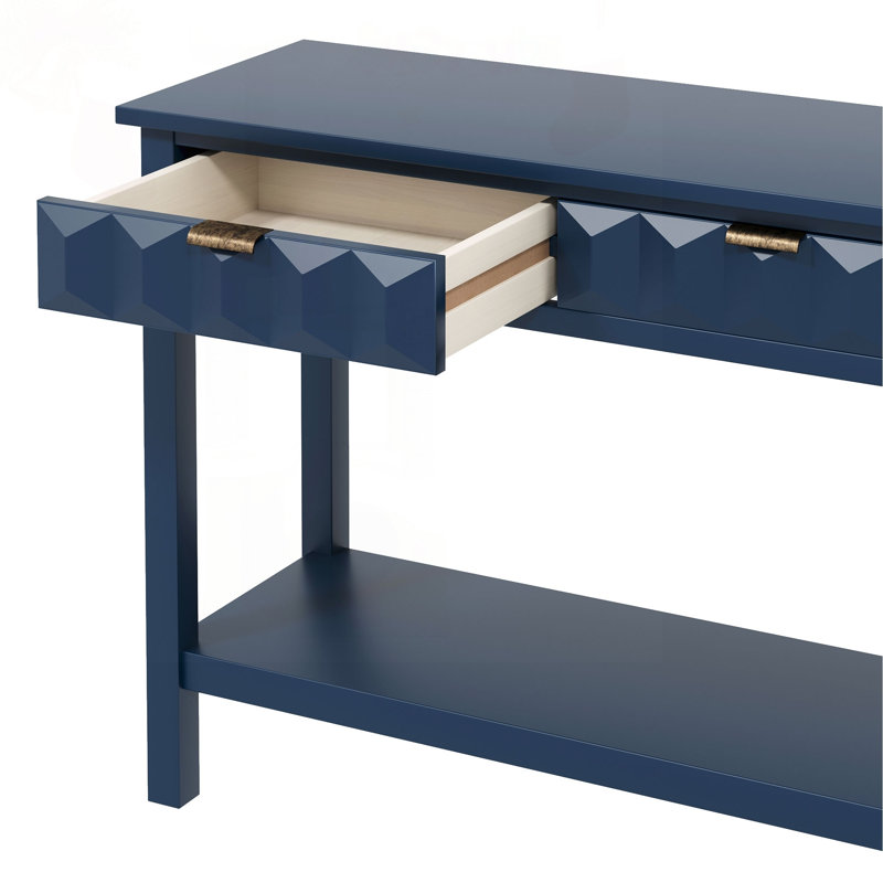 Table d'entrée 58,3 "en placage de sapin avec tiroirs et tablette en nid d'abeille, Marine, Marine, Marine