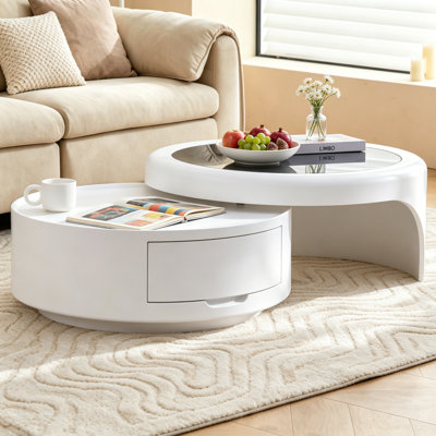 Table basse ronde extensible avec tiroir de rangement, design gigogne