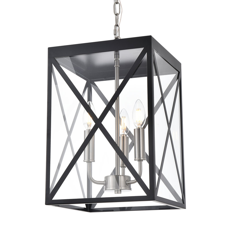 3 - Light Outdoor Hanging Lantern, Black Brushed Nickel