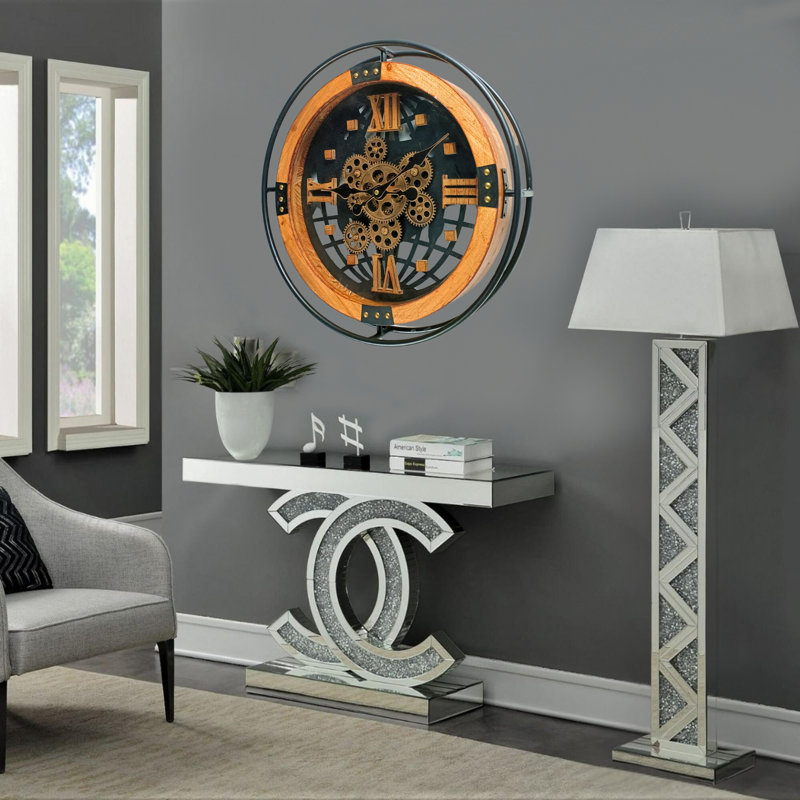 THE GEARS CLOCK Wall Clock with Real Moving Gears PO-LI_ 18 in Round WOOD-BLACK