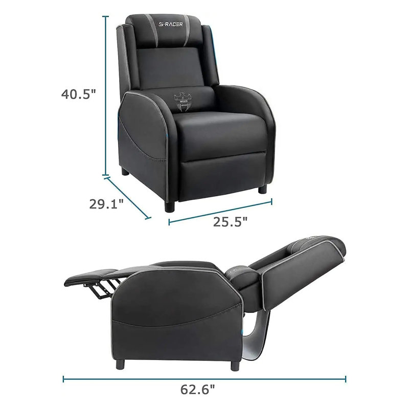 Woong Faux Leather Recliner, Gray/Black Faux Leather