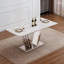 Table de salle à manger moderne en faux marbre 70 po avec bords polis et base en acier inoxydable chromé, idéale pour 6 à 8 personnes-244194349-244194354
