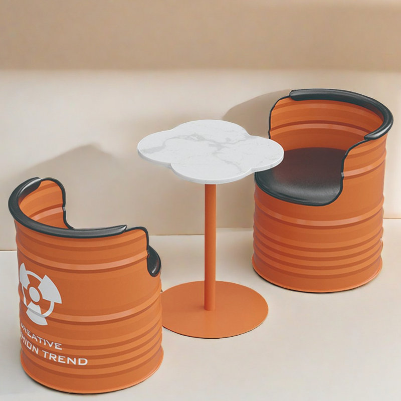 Ensemble de salle à manger rond 21,5 po Khayri, Orange, Orange, Ensemble de salle à manger 3 pièces
