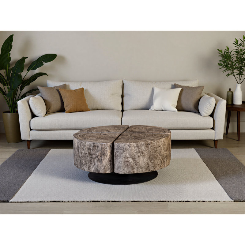 Clover Solid Wood Coffee Table, Gray