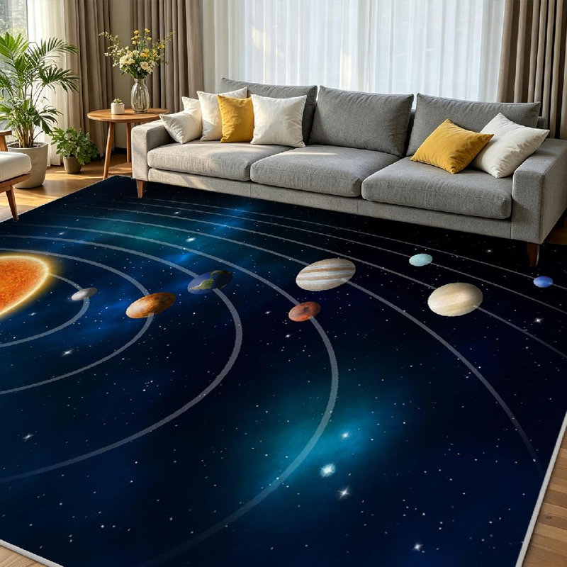 Tapis transparent lavable à la machine, système solaire, modèle Nasa, Rectangle 79 po x 118 po