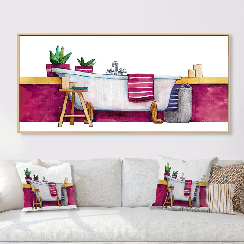 «Natural Bathroom Decor III», peinture sur toile, H 16 po x l 32 po x P 1 po, Cadre brun