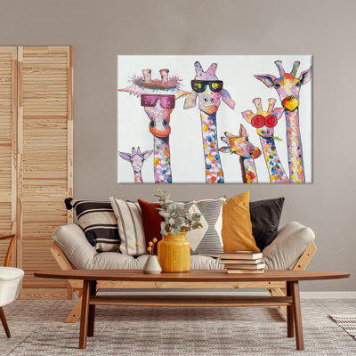 Superbe toile d'art familiale girafe 3D idéale pour la décoration de chambre de bébé ou de cuisine et parfaite comme cadeau de demoiselle d'honneur