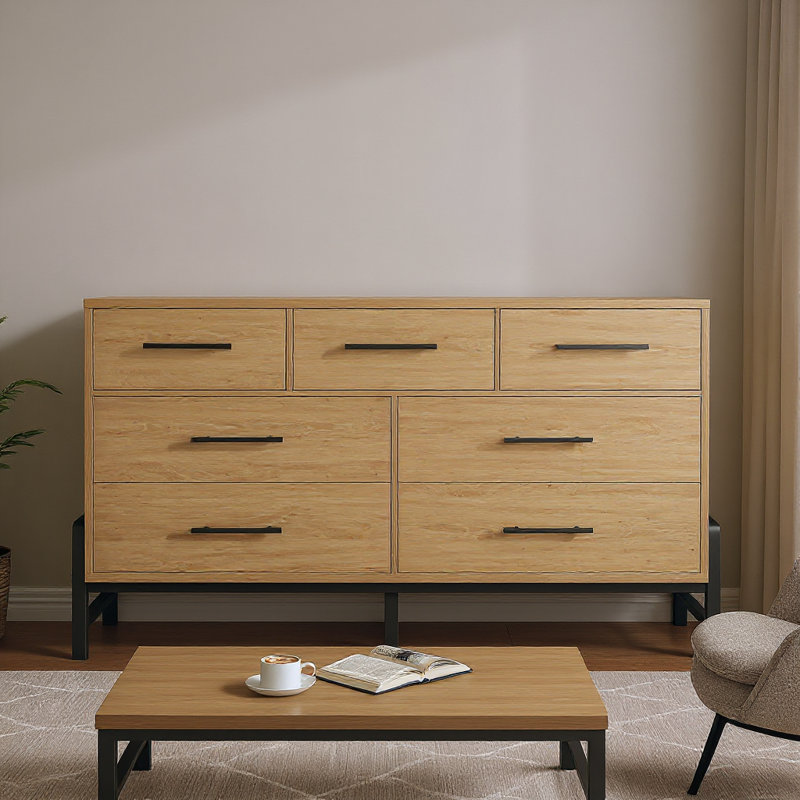 52" Dresser For Bedroom, 7 Dresser, Natural Oak
