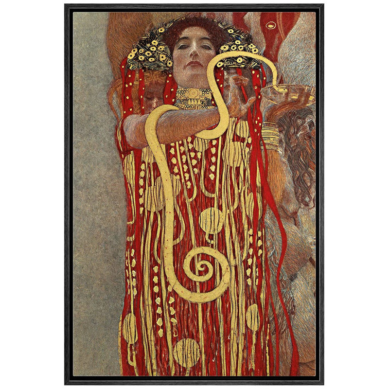 Célèbre œuvre d'art IDÉE4WALL, reproduction d'art sur toile encadrée, "Hygieia" décorative de Gustav Klimt, Noir