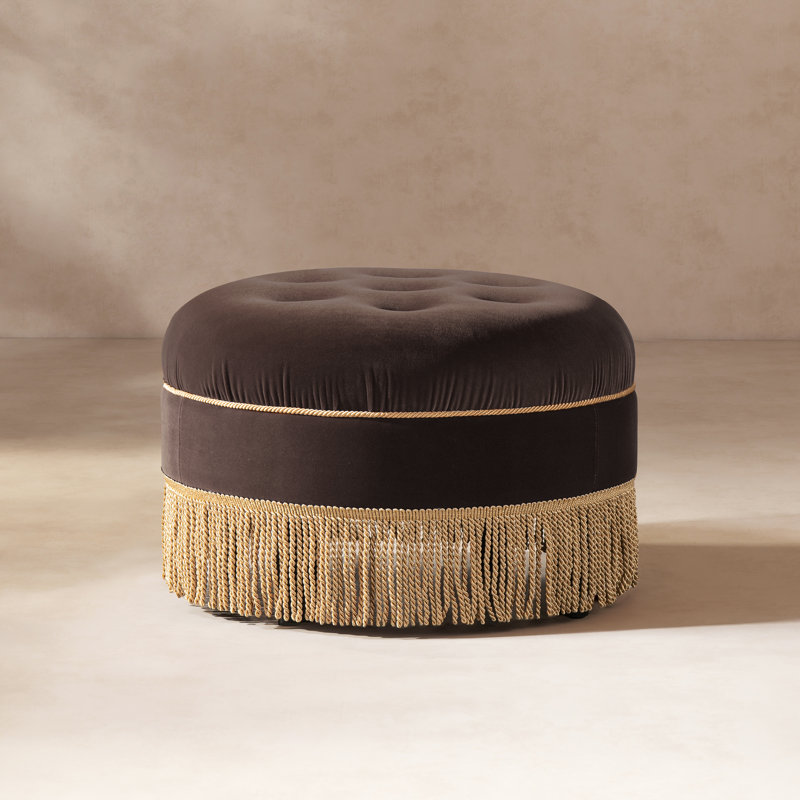 Yolanda 24" Round Upholstered Accent Ottoman, Brown