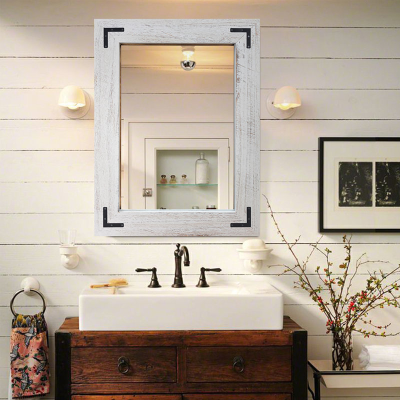 Forbell Wood Wall Mirror, White, 26" x 18"