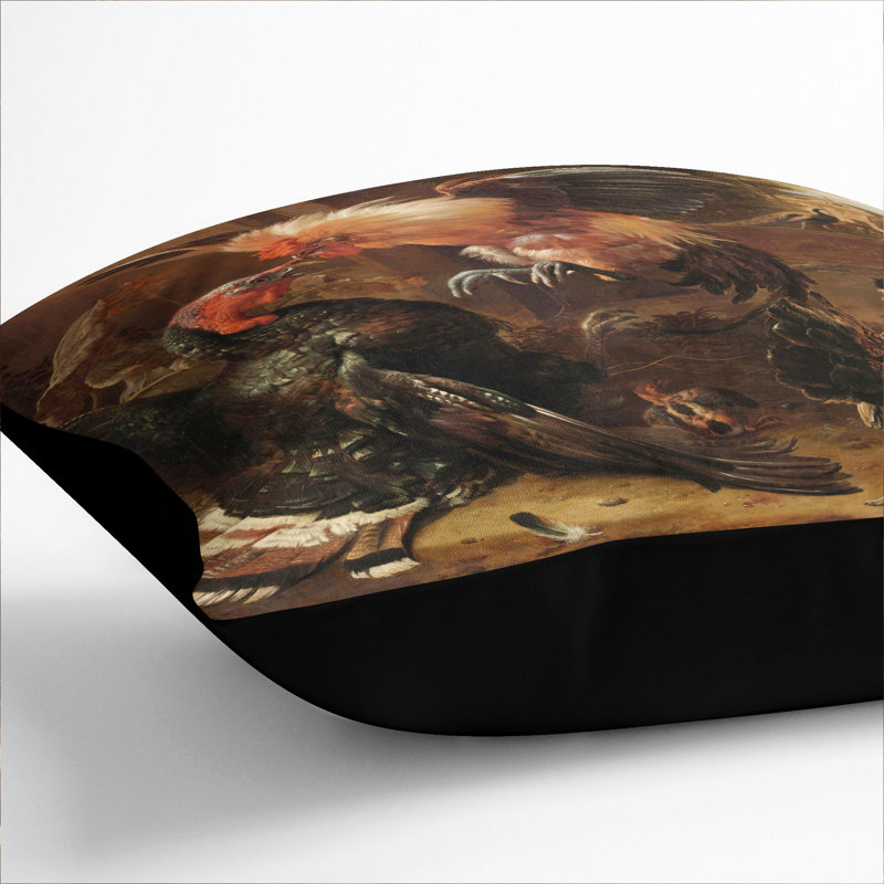 Rooster and Turkey Fighting Scatter Cushion, Black, 40cm H x 40cm W x 15cm D