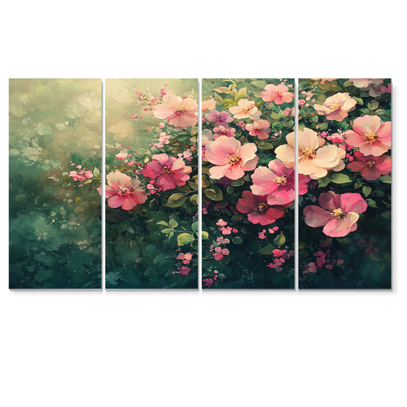 Calumet - pivoines - art mural traditionnel pour le salon, 4 pièces, H 28 po x l 48 po
