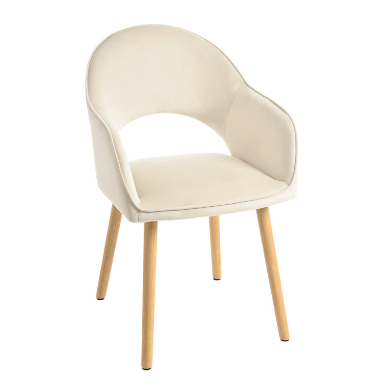 49.5cm H Luxury Fabric Upholstered Dining Chair with Wooden Legs, Beige Velvet/Natural, 4