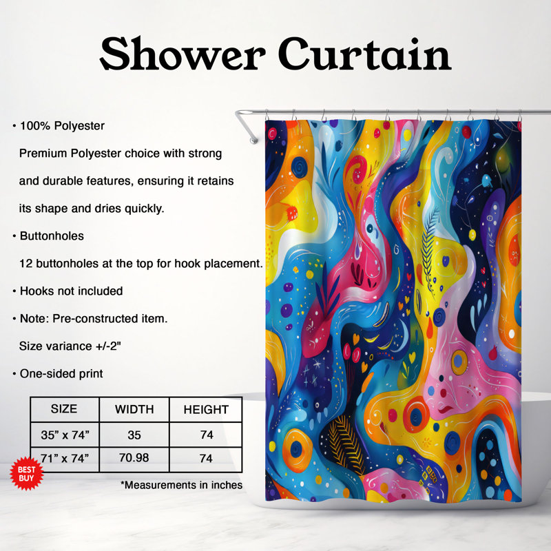 Bright Art - Rideau de douche Premium, H 74 po x l 71 po