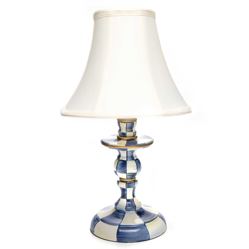 Check Candlestick Lamp, Blue/White/Gold