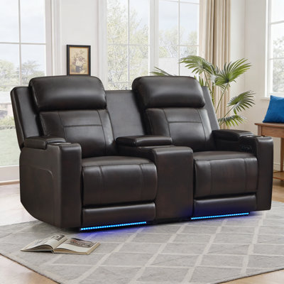 Power Reclining Loveseat With Adjustable Headrests, Led Ambient Lighting, Wireless Charging Console And Arm Storage