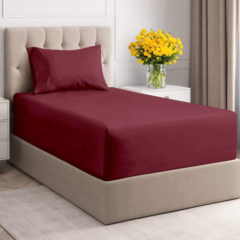 Extra Deep Pocket Sheet Set, Cooling & Breathable Bed Sheets, Soft Hotel Luxury Bedding, Fits 18–24 Inch Mattress, Burgundy