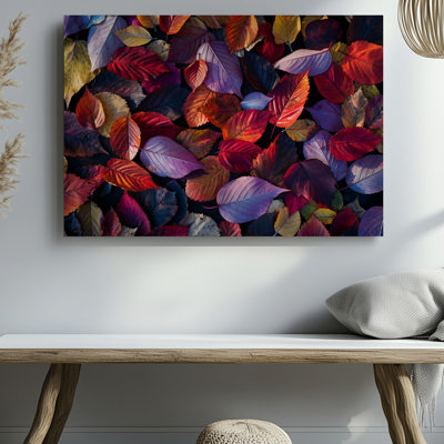 Canvas A Dense Tapestry Of Autumn Leaves Fills The Frame Showcasing Wall Art A Vivid Palette Of Deep Reds Bright Oranges Rich Purples Canvas Wall Art