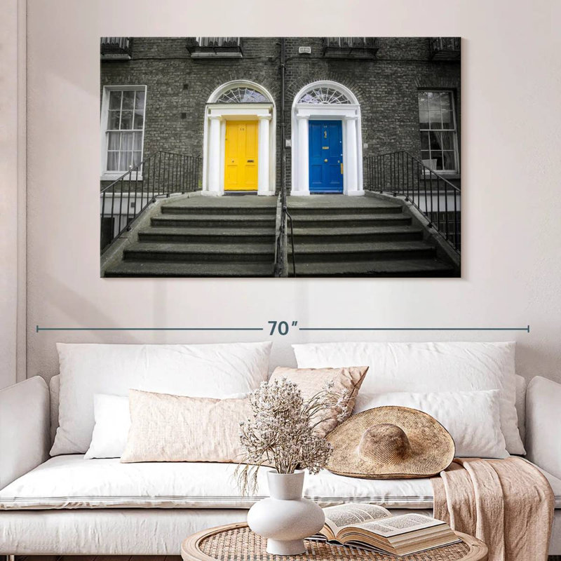 Lilie jaune et bleu portes, H 34 po x l 51 po