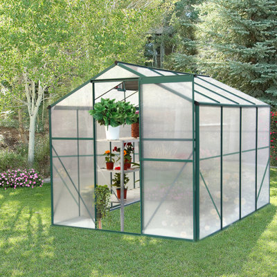 Serre en polycarbonate 6 pi x 8 pi, cadre en aluminium, serre ajustable 6 pi x 8 pi, base galvanisée, assemblage facile
