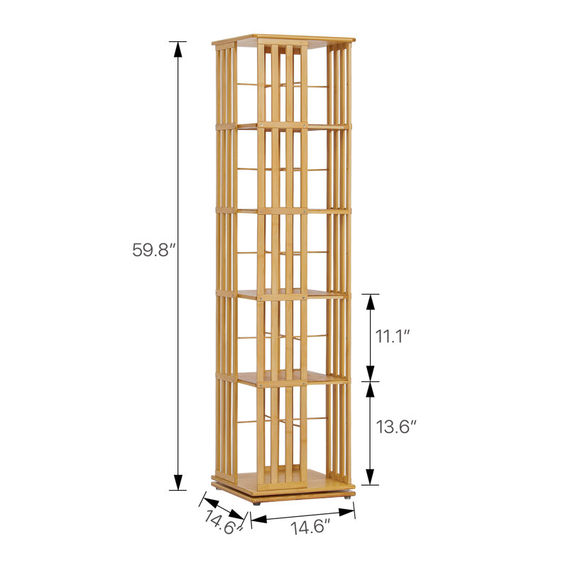 Natural Bamboo 5-Tier Rotating Corner Bookcase