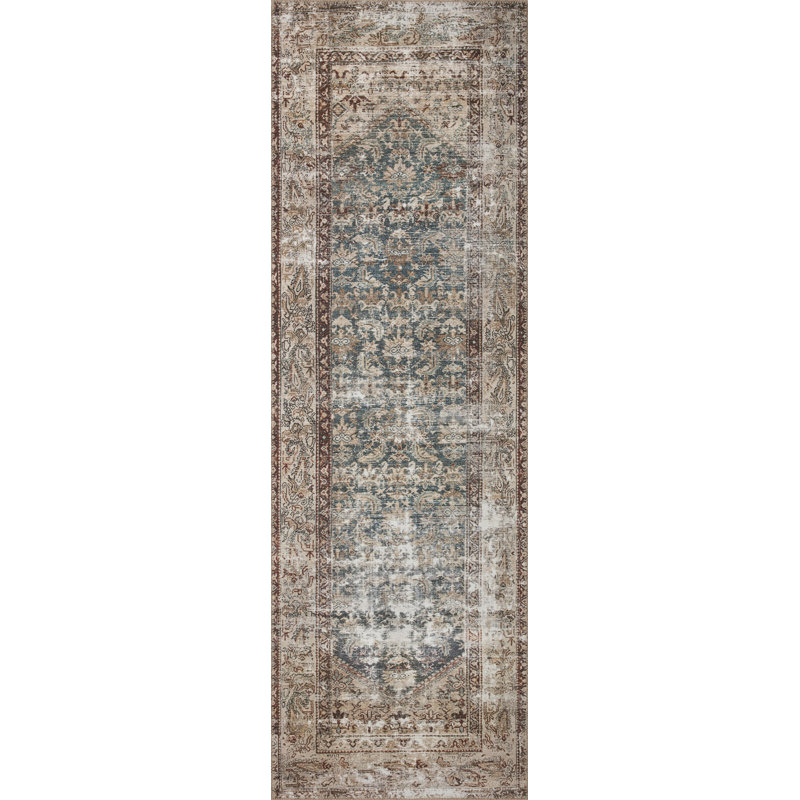 Vintage-Inspired Teal Antique 3' x 10' Synthetic Runner Rug