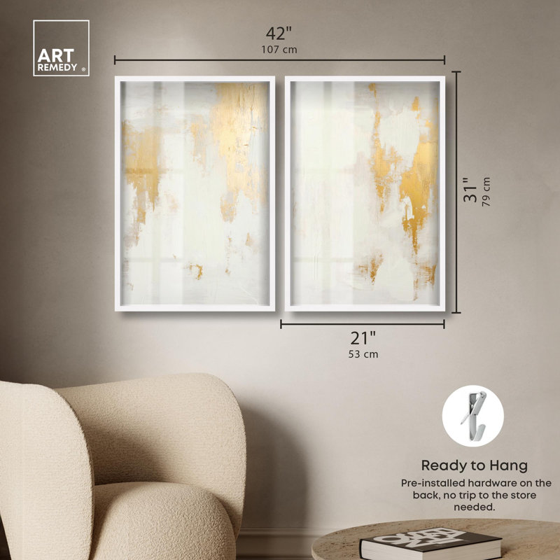 Tranquility pair Gold Art , H 31 po x l 21 po, Blanc