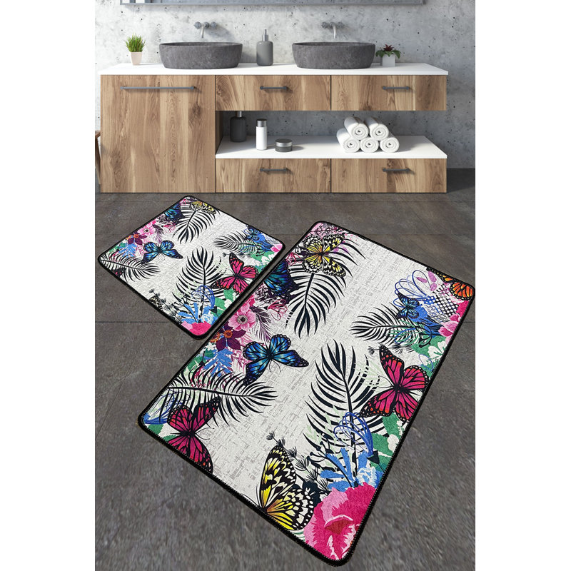 Luxurious Bathmat Set (2 Pieces), Antibacterial Polyester, 23.6 x 39.4 inches & 19.7 x 23.6 inches | Soft 0.4-inch Pile Height, Non-Slip Underside, Machine Washable | Ideal for Bathroom Comfort & Safety