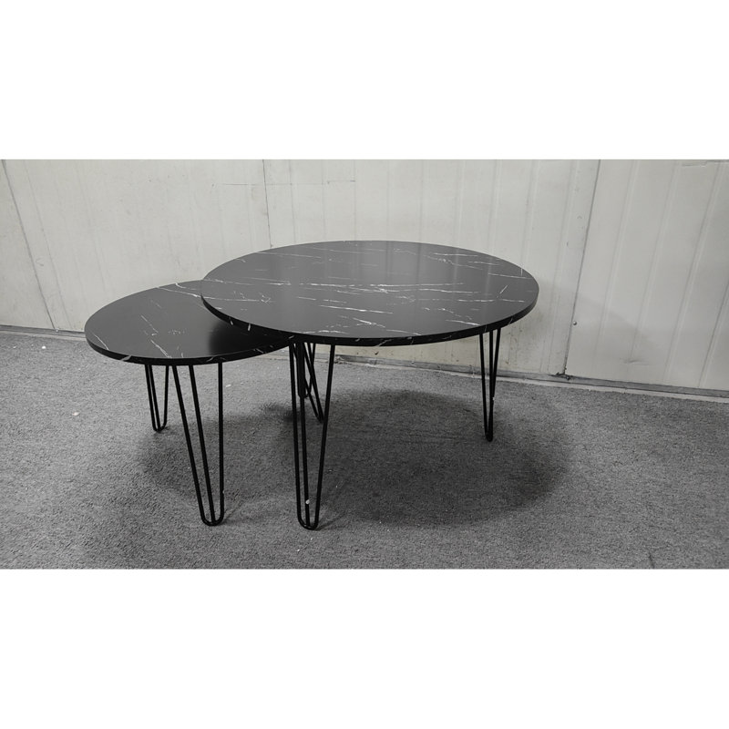Set Of 2 Nesting Coffee Tables With Marble Top, Black