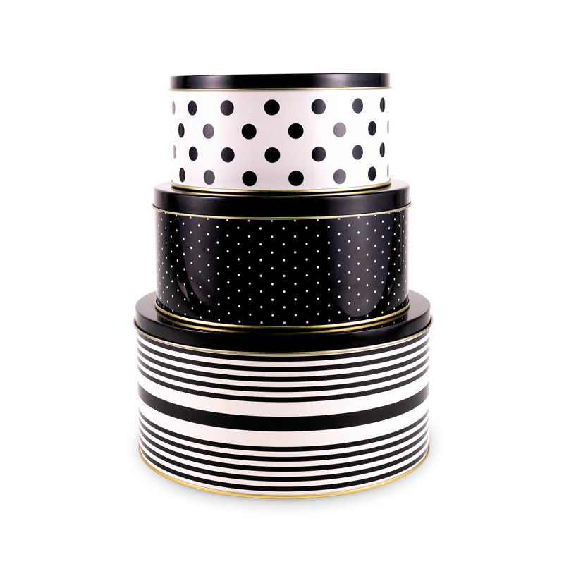 Ensemble d'étain rond à pois, rayures noires / rayures noires / pois