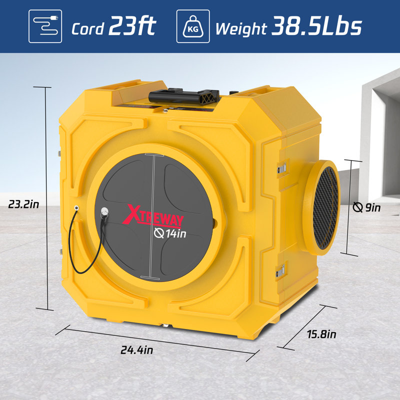 Épurateur d'air 24,4 po HEPA et machine à air négatif avec lumière UV-C, filtration en 3 étapes et contrôle de vitesse variable