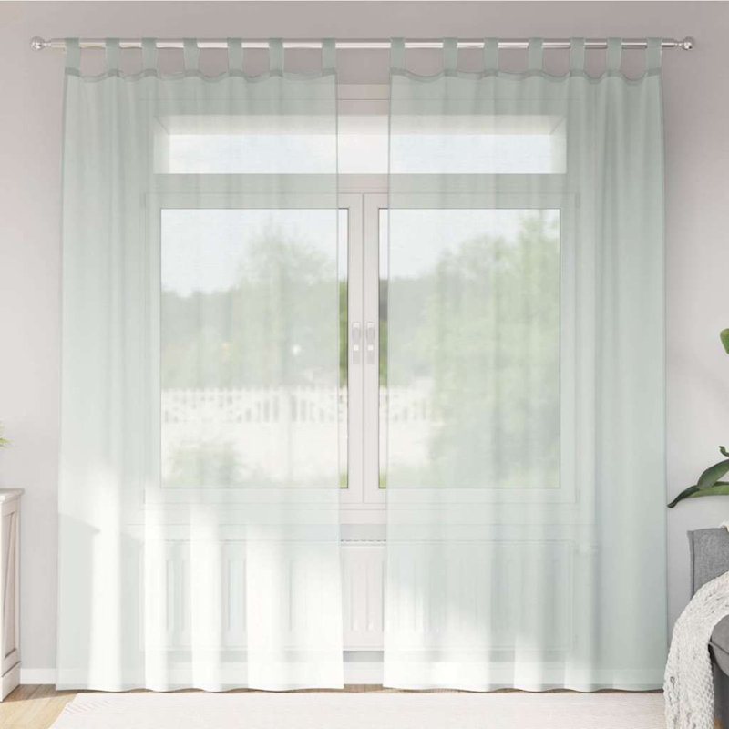 Voile Curtains With Tab Top 2 Pcs, 140cm Width x 245cm Drop, Light Grey