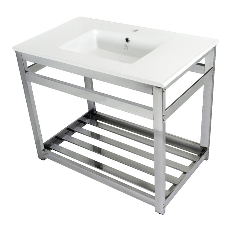 Quadras Ceramic Rectangular Console Bathroom Sink with Overflow