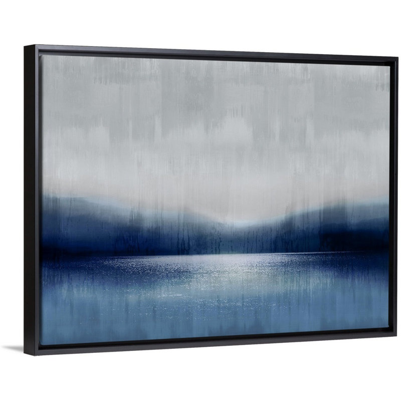 Reproduction d’art sur toile abstraite Landscape Indigo Lake 2 par David Moore, 32" H x 42" W x 1.75" D, Cadre noir