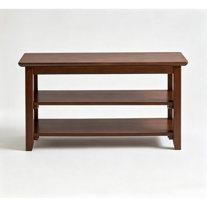 Console rustique en bois massif de noyer, table d'entrée/de couloir à 3 niveaux avec rangement ouvert et 2 étagères réglables, table d'appoint autoportante et multifonctionnelle pour salon, hall d'entrée, couloir et petits espaces