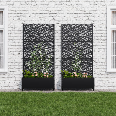 Lit de jardin surélevé autoportant en métal avec treillis pour plantes grimpantes