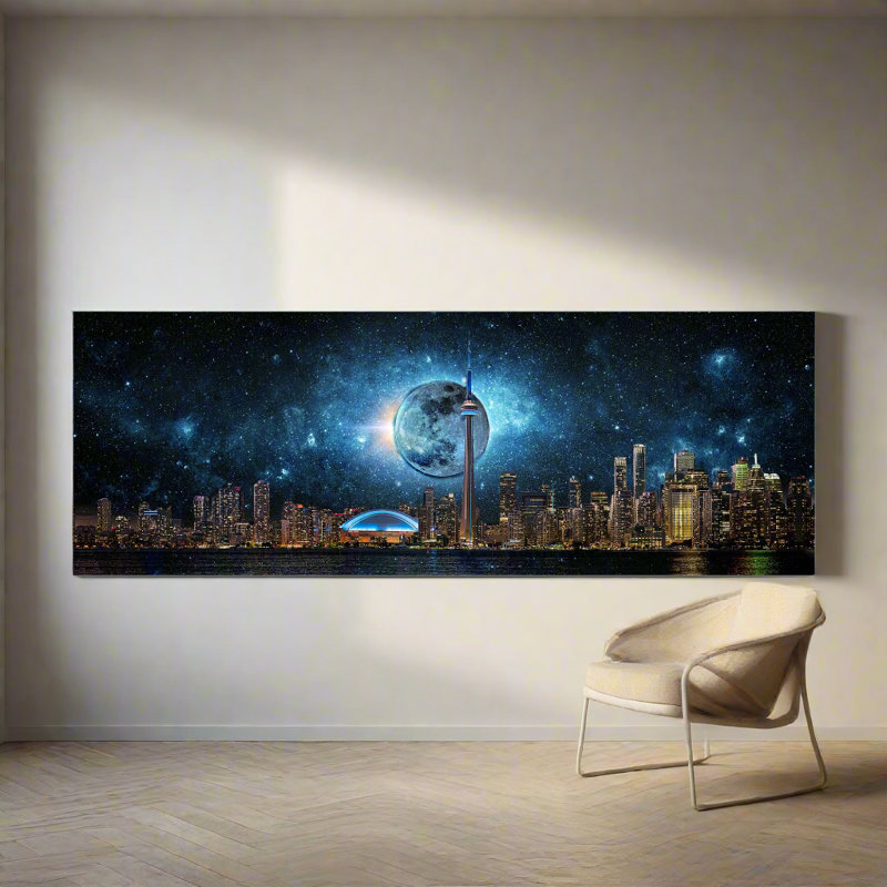 Toronto Skyline Moon - imprimé, Toile tendue, H 25 po x l 73 po x P 3 po