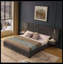 Structure de lit tapissier très grand avec tissu en chenille avec motif plissé, lit plateforme très grand avec base et tête de lit solide et table de chevet. Pas besoin de sommier tapissier - GRIS FONCÉ-1047424805-1047424802