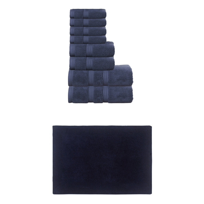 Buariki Collection 100% Soft Cotton Bath Towel Set & 1 Pc Bath Rug, Reversible, Coral