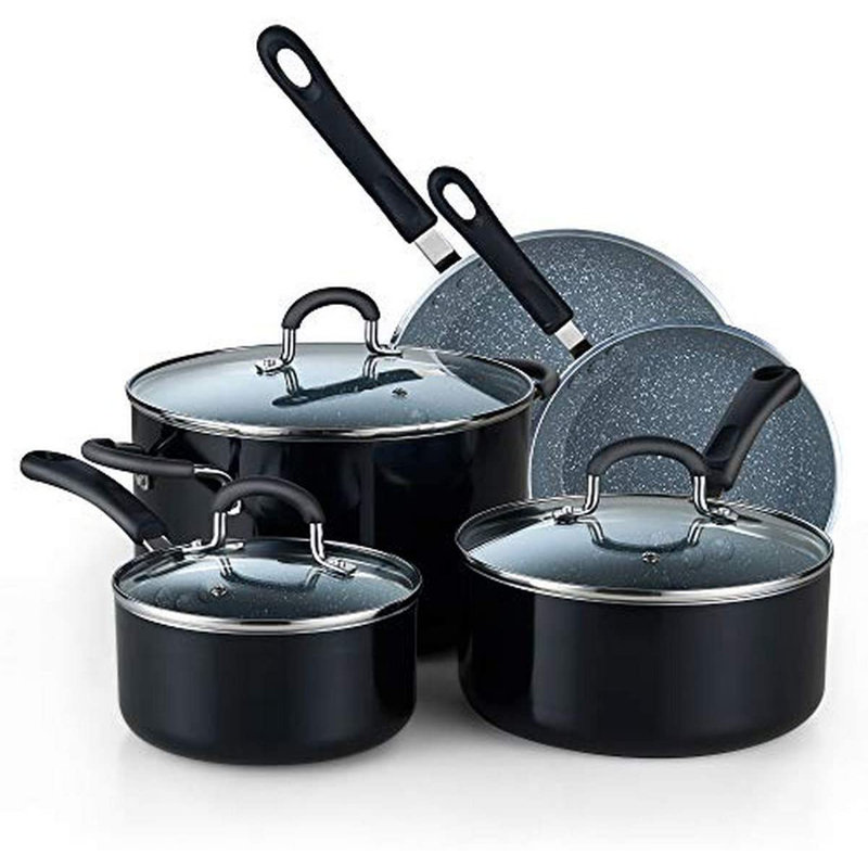8-Piece Gray Nonstick Aluminum Cookware Set with Glass Lids