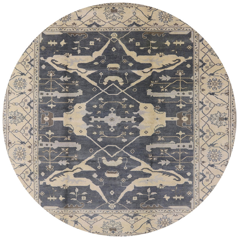 Tapis oriental bleu marine / ivoire, Rond 8 pi