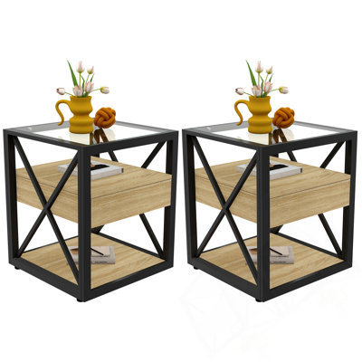 Ensemble de 2 tables de bout modernes avec tiroir