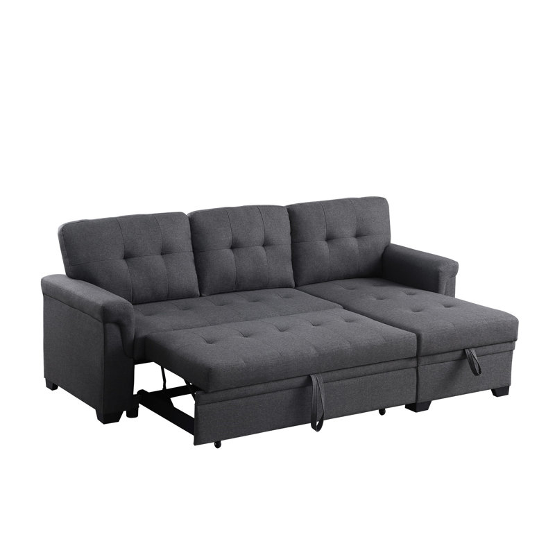 Canapé-lit modulaire, tissu en lin gris foncé, méridienne de rangement, canapé modulaire de 84 po avec un lit réversible de 84 lb, dossier